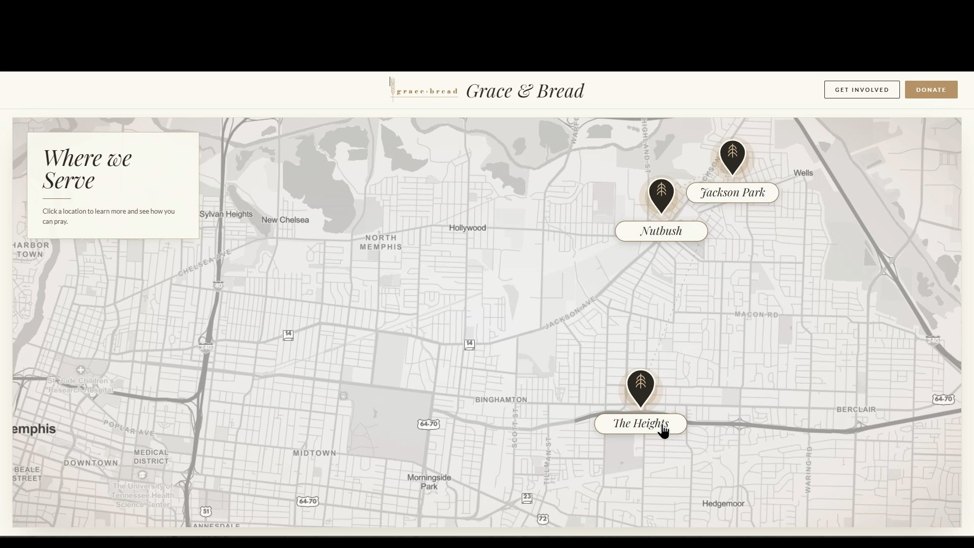 Screenshot of the Grace & Bread impact map project